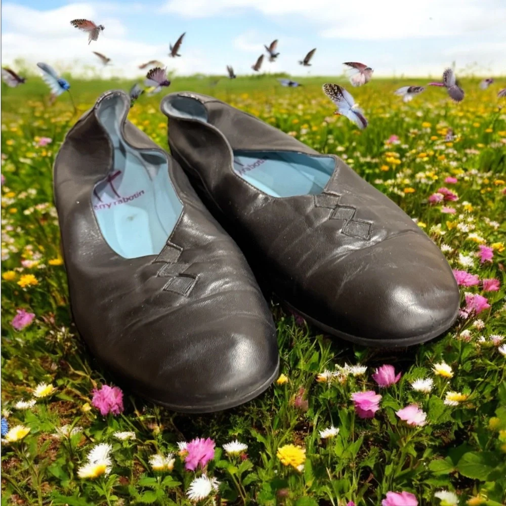 Thierry Rabotin black leather Flats made in Italy size 9